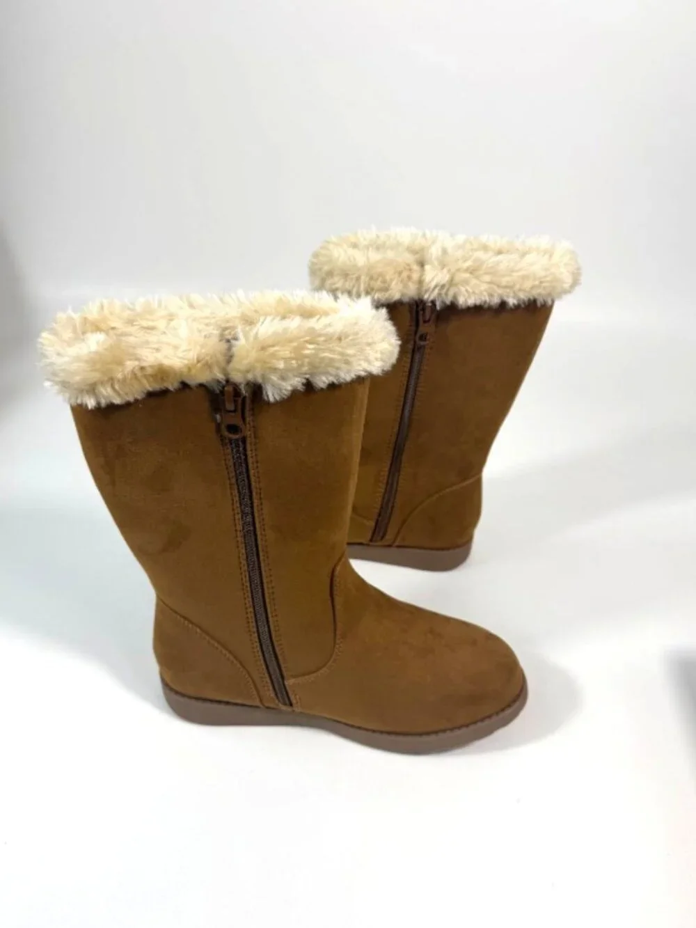 Cat & Jack Girls' Nina Zipper Winter Shearling Style Boots -  Cognac 3